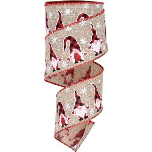 1 roll christmas santa claus snowflake printed Imitation linen ribbon with iron wire for diy gift packaing festival decoration