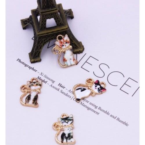 10pcs/pack 21*13mm Cute Cat Animals Enamel Charms Metal Pendant fit Necklace bracelet DIY Jewelry Accessory