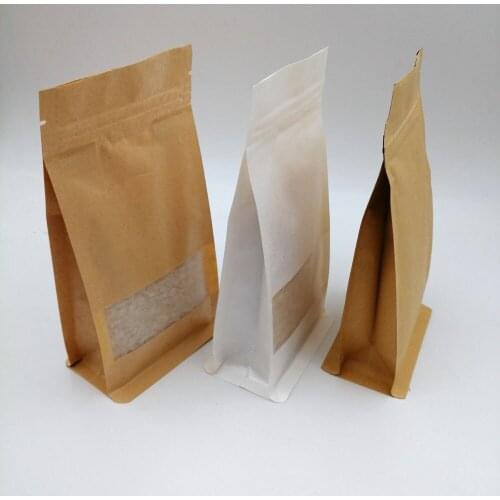 16x26x8cm 50pcs White/Brown Kraft Paper Bag For Gifts Christmas Food Tea Candy Zip Lock Kraft Paper Bag With Window Stand Pouch