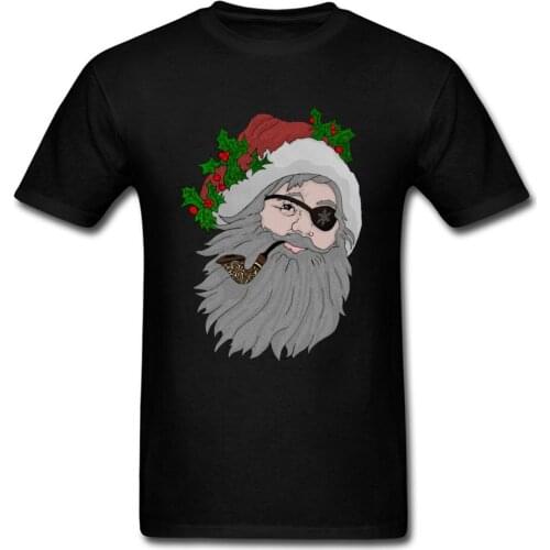 2018 Christmas Pirate Claus Print Men Funny T-shirt Santa With A Pipe Cartoon T Shirt Custom Novelty Gift Tee Shirts For Male