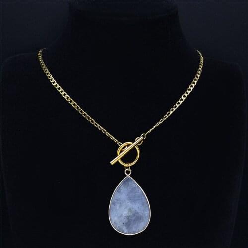 2021 Water Drop Stainless Steel Flash Stone Choker Necklaces Women Gold Color Pendant Fashion Jewery collar dorado NXS04
