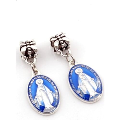50pcs Blue Enamel madonna Dangle Charm Beads Fit Pendant Bracelet necklace DIY Jewelry Christmas gift A-574a