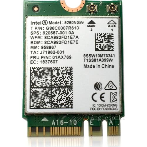 Wireless-AC 9260NGW NGFF Dual Band 802.11ac 1.73Gbps WiFi + Bluetooth 5.0 2.4Ghz/5Ghz Intel card