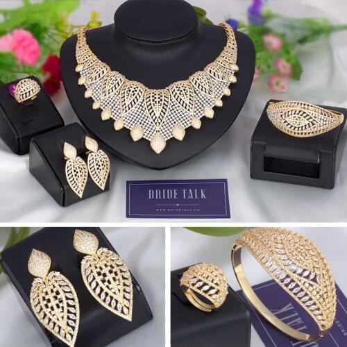 BrideTalk Luxury 4PCS Chokers Necklace Earring Sets Nigerian For Women Cubic Zircon Indian Wedding Bridal Jewelry Set 2020