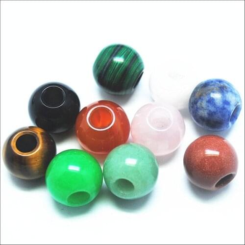 5pcs Nature Semi Precious Gem stone green aventurine accessories big holes 14mm 16mm 18mm 20mm European beads for men bracelets