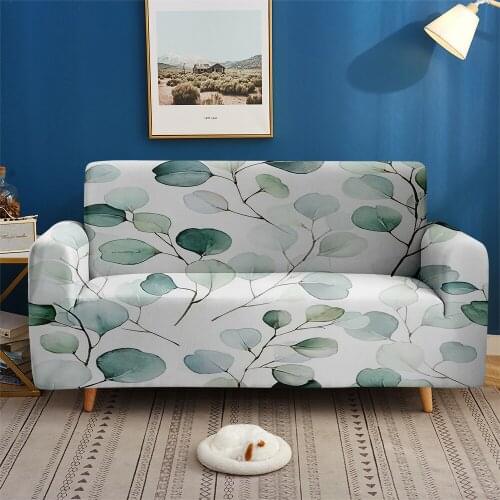1/2/3/4-seater Elastic Couch Custom 3D Print Slipcover Spring Plant Round Leaves Sofa Covers For Living Room Bedroom Home Decor