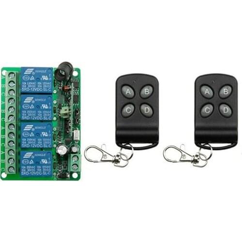 DC12V 4CH Relay 10A RF Wireless Remote Control Switch System 1* Receiver & 2*Transmitter Wireless Lighting Switch For Smart Home