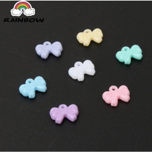 DIY Mixed Spring Color Acrylic Bowknot Charms Beads For Handmake 12x9mm 100PCs