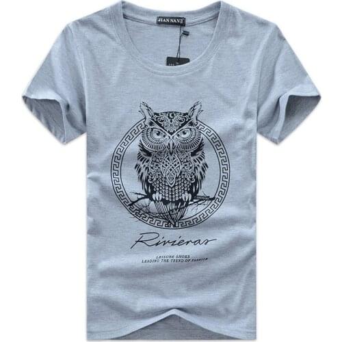Mens T Shirts Fashion Cotton Slim O-neck Owl Pattern Printed T-Shirt For Men Short Sleeve 4 Colors