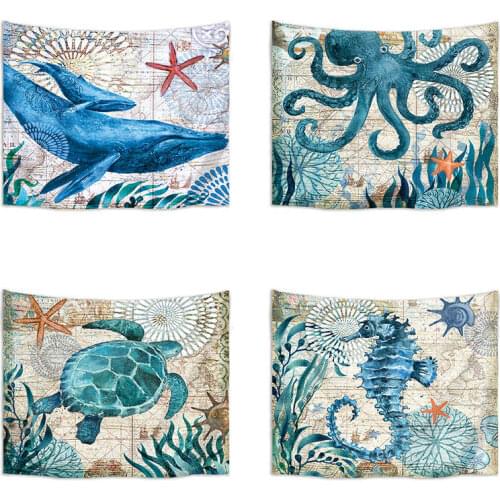 Marine Style Sea Turtle Wall Tapestry Sea Horse Pattern Home Sofa Decorative Tapete Bedroom Blanket Yoga Mat GT121