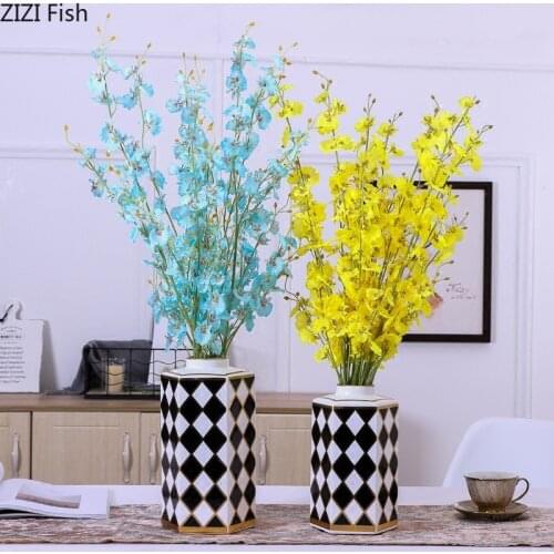 Modern European Lattice Geometric Ceramic Vase Candy Snack Nut Small Items Storage Jar Flower Vase Decoration Vintage Home Decor