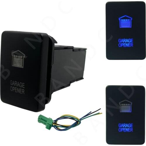 3Amp 12V GARAGE OPENER On/Off SPST Blue LED Illuminated Momentary Push Button Switch for Toyota Hilux 09/2015, with Wires
