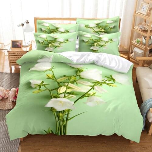 3D Print Flower Comforter Bedding Sets King Hot Selling Pattern Green Fresh Bed set dekbedovertrek Double Bed Cover Set 200x200