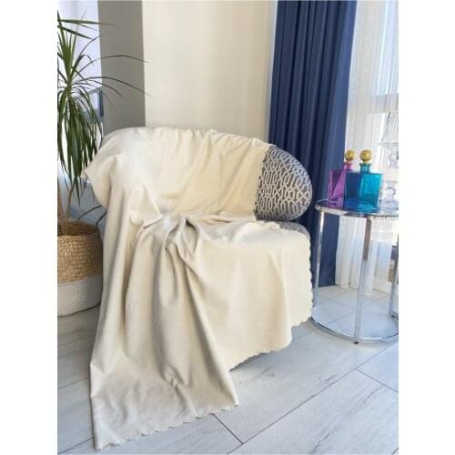 Cream Anti-Slip Double-Sided Chenille Sofa Bed Seat Cover Throw Beige 180x220 Cotton