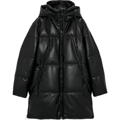 Faux Leather Jackets Women Winter Thick Warm Oversize Hoodie Parkas Zipper PU Long Jacket Coat Female Outerwear Womens Jacket