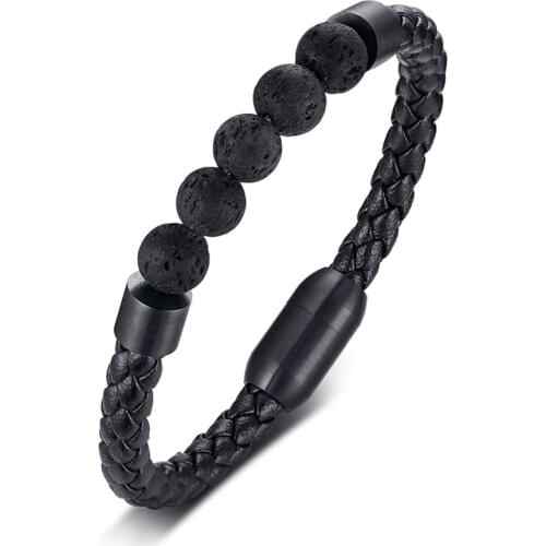 Custom Engraved Name Bracelet Single Leather Beads Braclet for Men Women Punk Black Gold Stainless Steel Beaded Bracelets