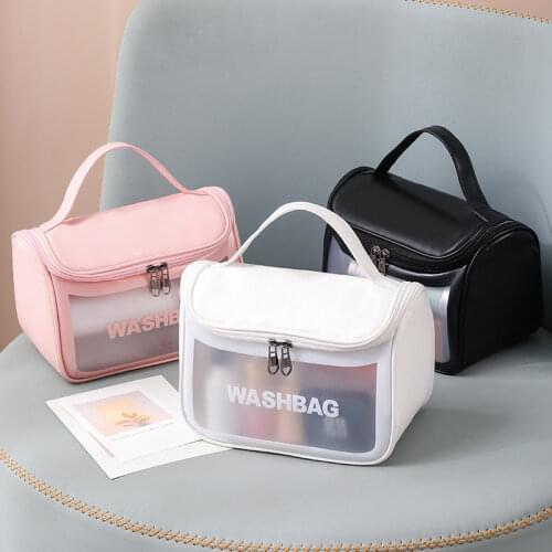 New Translucent Makeup Bags PVC Scrub Wash Case Portable Large Capacity Storage PU Flip Box Women Multi-Function Cosmetic Case