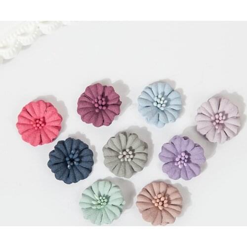 Ruffled flet Hair Flower with stamen Fashion Hair Accessories DIY Accessory Wedding decoration flower Without Clips