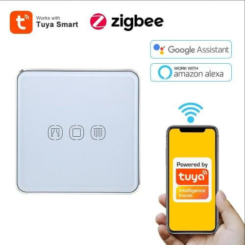 Tuya Touch Zigbee Shutter Switch Aluminium Frame to Automated Curtain Motor Smart Life Roller Blinds Electric Google Home System