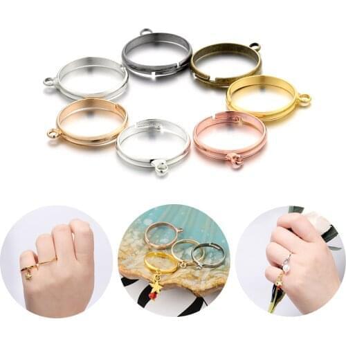 20pcs/lot Silver Gold Plated Rings Adjustable Ring Settings with Hole for DIY Fashion Rings Jewelry Making Findings Accessories