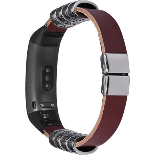 Black/Brown Leather Strap For Huawei Band 3/3 Pro Smart Watch Replacement Watchband Men Retro Metal Embossed Watch Band Strap