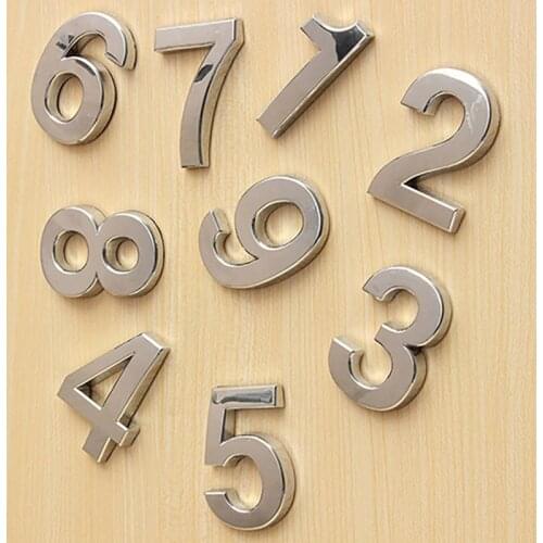Silver Number Polished Modern Plaque Number House Hotel Door Address Digits Sticker Plate Sign 0-9