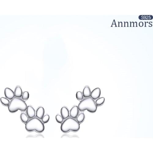 925 Sterling Silver Dog Paw Stud Earrings Piercing Hoop Footprint Women Jewelry Clear Zircon Accessories Prevent Allergy Earring