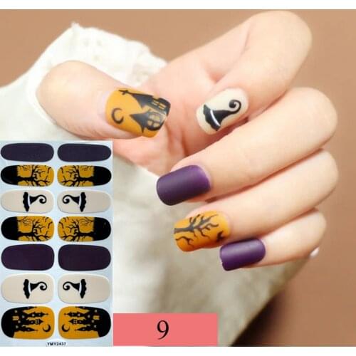 Nail Sliders Halloween Style Pumpkin Grimace Full Wraps Peel Off 14 Tips Nail Stickers Self-Adhesive DIY Art Nail Decorations