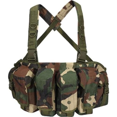 Tactical Outdoor Camoflage Ride AK Multi-Pocket Molle Magazine Pouch Bag Chest Rig Carry CS Mens Vest Woodland Camo