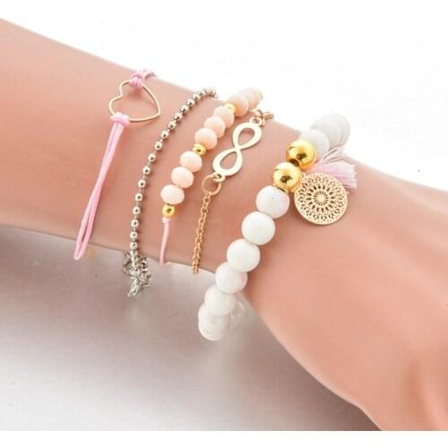 TOUCHEART 5 pcs/set New Gold Heart&Unlimited Bracelets&Bangles For Women Tassel Bracelet Charm Jewelry Making Bracelet SBR190160