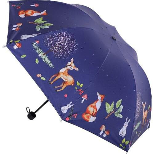 Three Folding Umbrella Women Umbrella Black Coating Sun Umbrella Windproof Strong Umbrella UV Sunny and Rainy Dual-use Umbrella