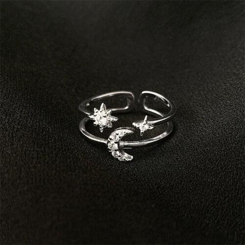 Uini-Tai hot sale new 925 sterling silver star moon double-layer micro-set open ring fashion trend sweet dynamic high quality