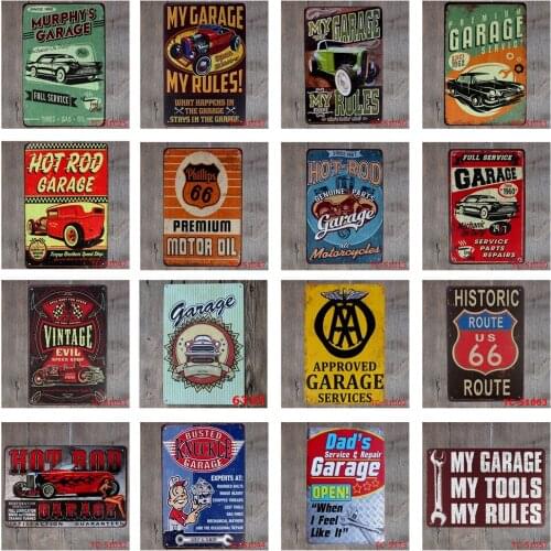 Vintage Metal Plaques Murphys Garage Mechanic on Duty! Full Service Tires Gas Oil Hot Rod Garage Personalized Decorative Poster