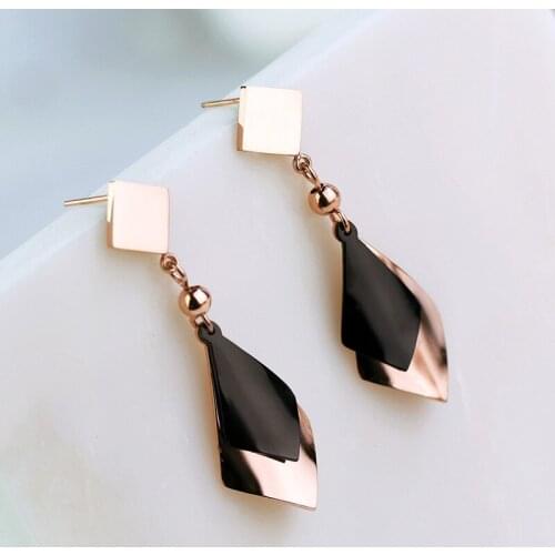 YUN RUO Fashion European Style Rose Gold Color Geometric Tassel Stud Earring for Woman 316 L Stainless Steel Jewelry Not Fade