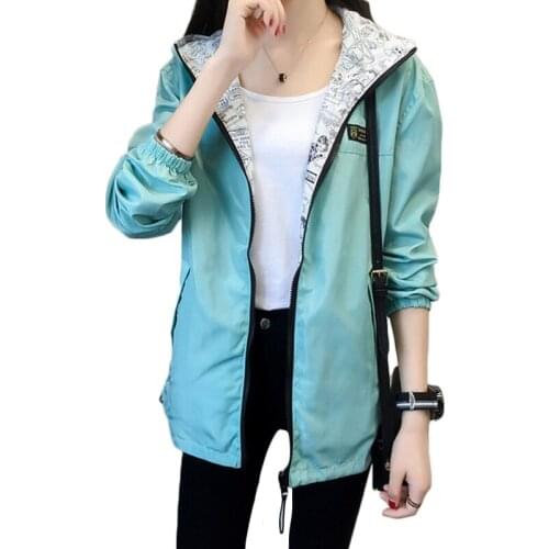 Autumn New Windbreaker Women Loose Korean Two sides wearing Casual Trench Coats Student Womens Fashion Hooded Overcome XS F438