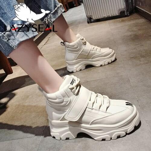 LazySeal INS British Thick Bottom Snow Boots Women Lace Up Martin Boots Woman Platform Ankle Military Boots Warm Fur Winter Wome