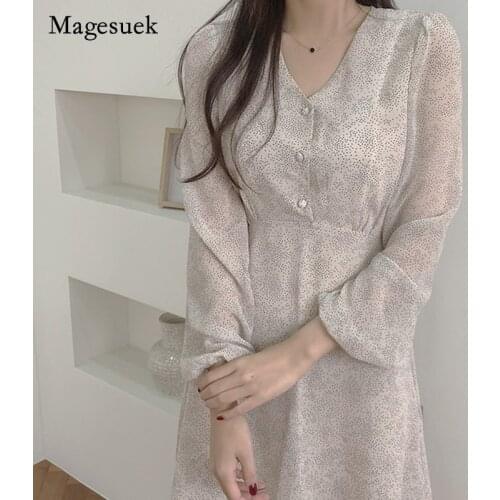 2021 Casual Vintage Office Lady Loose Long Dress Elegant Summer Women Dress Chiffon Floral V-neck Dress for Women Vestido 14154