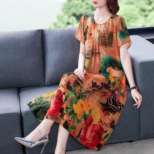 Summer Vintage Loose Floral Chiffon Beach Midi Dress 2021 Korea 4XL Plus Size Boho Women Sundress Elegant Bodycon Party Vestidos