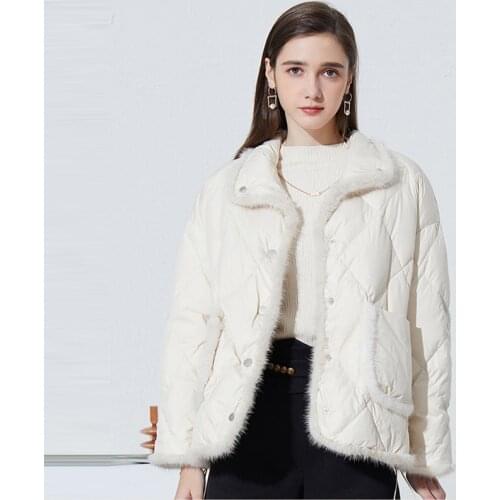 Winter Womens Casual Oversized Coat New Mink Fur Splicing Female 90% White Duck Down Long Sleeve Thickened Fashion Down Jacket