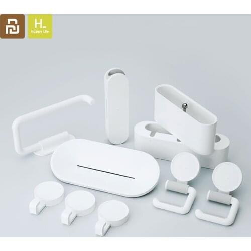2021 Happy Life Bathroom Kit Wash Set 10 in 1 Towel Hook Mop Hook Soap Box Paper Towel Holder Storage Box Phone Shelf for Home