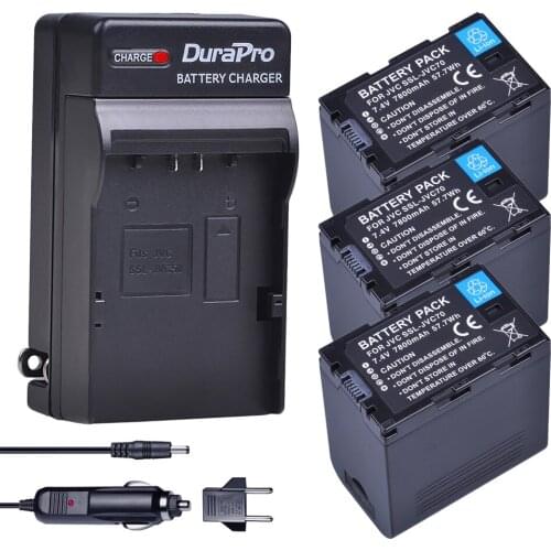 3pc 7800mAh SSL-JVC70 SSL JVC70 Battery & Car/ Wall Charger for JVC50 70 JVC GY-HM600 GY-HM650 GY-HMQ10 GY-HM200 GY-LS300 Camera