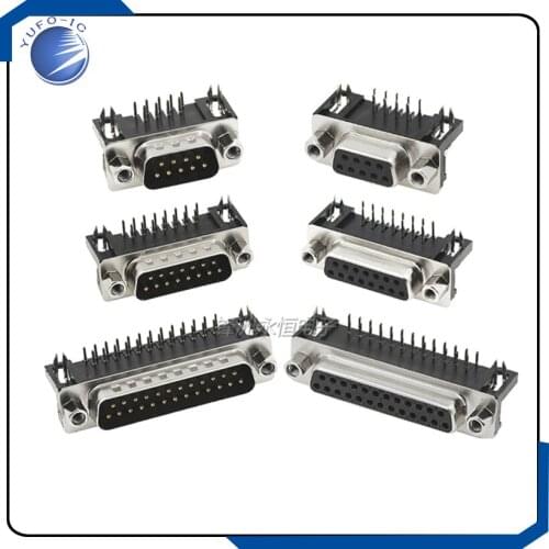 5Pcs DR9 DR15 DR25 DR37 Hole/Pin Female/Male Black Bending Pin 90 degree angle connector VGA serial port DB adapter