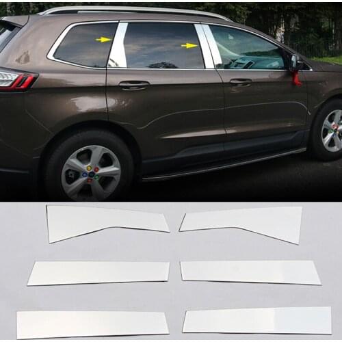 6pcs For Ford Edge 2015-2017 Stainless Steel Window Center Pillar Post Cover Trim Car Styling