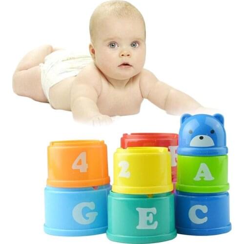 9pcs Rainbow Bear Fun Childrens Puzzle Enlightenment Toy Stack Cup Wholesale Educational Toys Intelligence Creative Toys