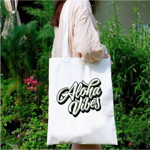 Aloha Vacation Shopping Bags Letter Hawaii Funny Tote Bag Canvas Travel Style Women Harajuku Bags Eco Friendly Products