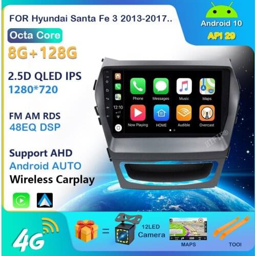 Android10.0 Car Radio for Hyundai Santa Fe 3 2013-2017 RDS DSP 4G ENT WIFI Auto Audio 2 Din IPS 4G+64G Navigation GPS Head Unit
