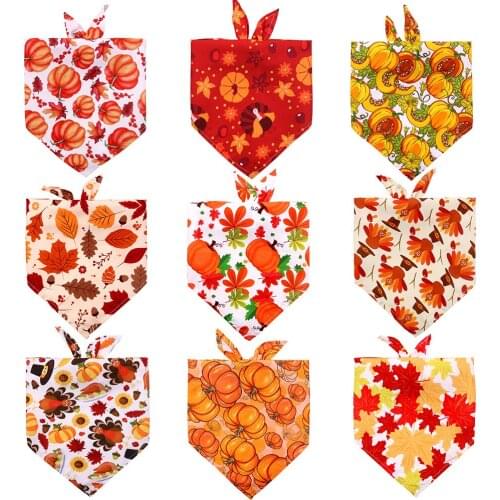 100pcs Thanksgiving Dog Bandana Pumpkin Turkey Dog Accessories for Small Large Dog Bandanas Scarf Bibs