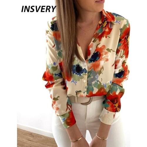 Autumn Blouses Shirts For Women Elegant Vintage Shirt Women Long Sleeve Turn Down Collar Print Button Shirt Fashion Blouse Top