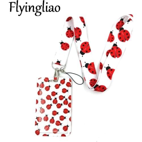 Ladybird Insect Creative Lanyard Card Holder Student Hanging Neck Phone Lanyard Badge Subway Access Card Holder Accessories Gift