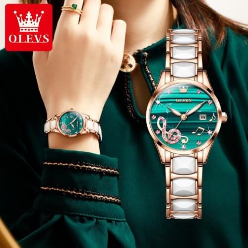 OLEVS Luxury Women Watch Quartz Swiss Movement 50M Waterproof Watch For Women Ceramics Women Wristwatch Ins No1